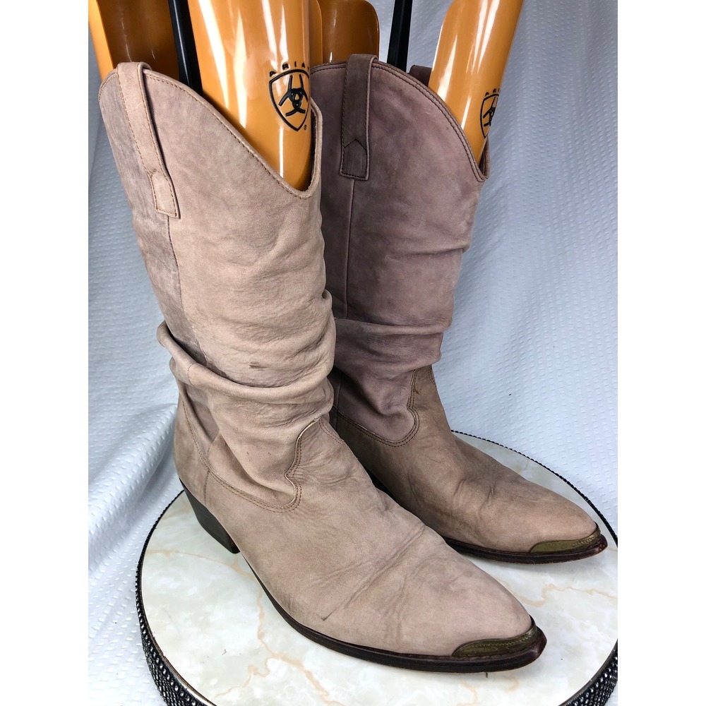 The Wild Pair Slouchy Western Cowboy Boots Men 12 Taupe Leather Metal Tip Rugged